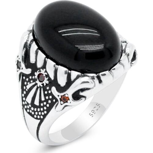 Natural Agate Stone Solid 925 Sterling Silver Ring for Men Sunflowers Auspiciousness Symbol Vintage Turkish Jewelry Fashion Gift