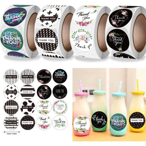 500pcs 2.5cm Cute Floral Thank You Stickers Black White Label Gift Wrapping Scrapbooking Diary DIY Decorations