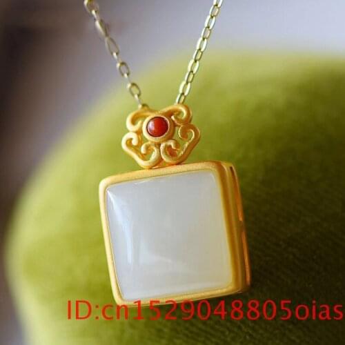 Natural Hetian Jade Retro Pendant Necklace for Chalcedony Fashion Women Amulet Gifts Jewelry 925 Silver