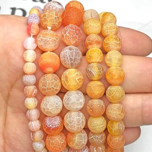 Natural Frost Matte Orange Cracked Dragon Vein Dream Fire Agates Stone Loose Spacer Beads For Jewelry Making DIY Charm Bracelets