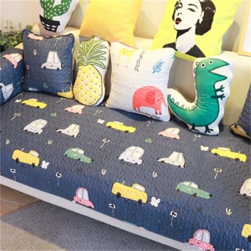Nordic Cute Cartoon Cotton Sofa Cover Slipcovers For Home Living Room Decoration Washable 1/2/3/4 Seats Non-slip Sofa Cover