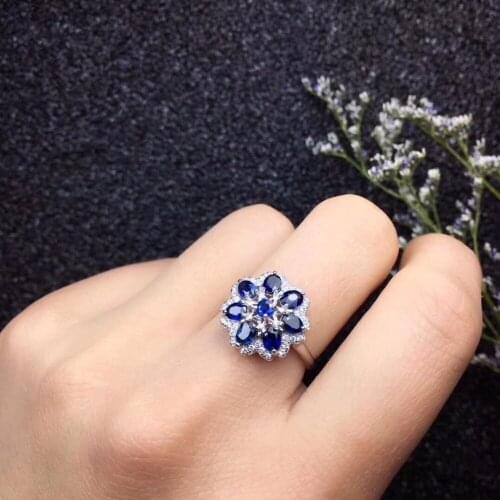 Engagement Ring ,Weding Ring Flower Style Natural real sapphire ring 925 sterling silver Fine handworked jewelry Finger rings