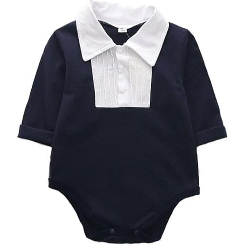 Toddler Boy Black & White Formal Suits Long Sleeve Rompers Boys Wedding Party Costume Solie Color Bow-tie Dress Onesies Outfits