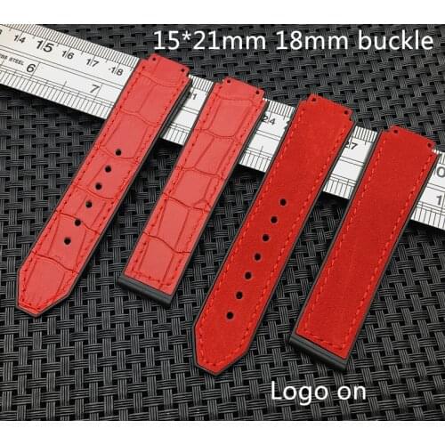 Red crazy Leather Warchband for Hublot female women rubber strap silicone watch accessories 15 x 21mm wrist belt band 18mm HUB