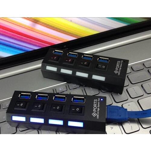 VONETS 4 Port High Speed USB 3.0 Hub Power Adapter Charger Splitter Individual On/Off Switch LED Light for Computer PC Laptop