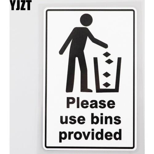 YJZT 7.9CM×12.4CM Please Use Bins Pick Up Litter Warning PVC Car Sticker Decal 12C-0296