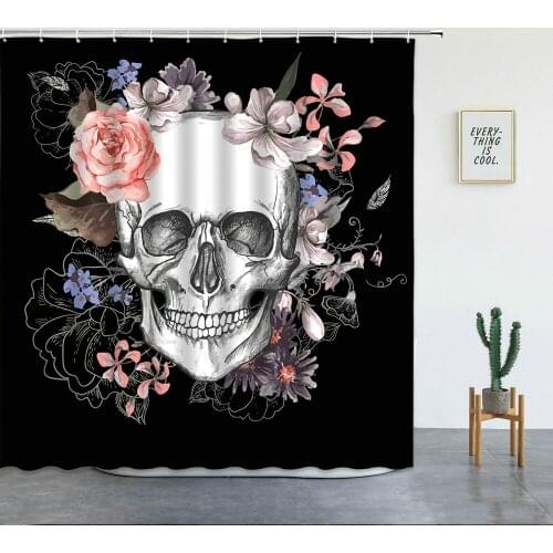 Terror Halloween Skull Printed Shower Curtains Day Of The Dead Bathroom Curtain Pink Flower Background Wall Home Decor Screen