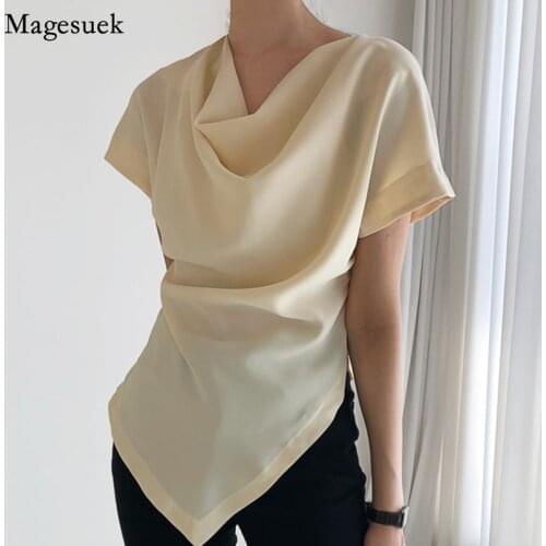 Korean Chic Irregular Short Sleeve Summer Shirt Women 2021 Elegant Plus Size Loose Woman Blouses Slim Shirts Tops Blusas 14524