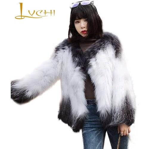 LVCHI Winter 2019 Contrast Color Real Fox Fur Coats Slim Real Natural Fox Fur Coat Womens Turn-Down Collar Short Slim Fox Coats