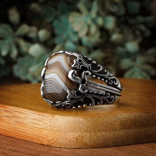 Guaranteed High-quality 925 Sterling Silver AGATE STONE ring Jewelry Made in Turkey in a luxurious way for men with gift