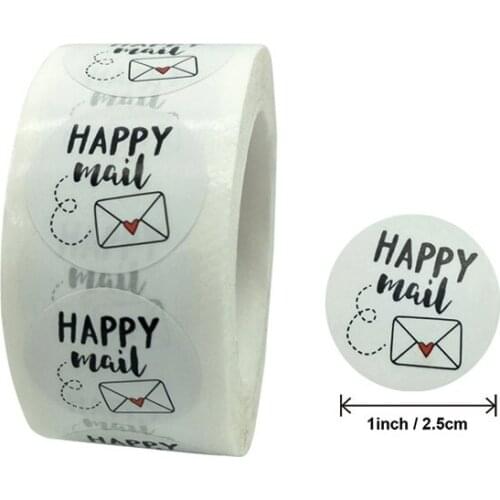 1Inch500pcs Happy Mail Stickers Scrapbooking Round Kraft Seal Labels Envelope Packaging Labels Stationery Sticker