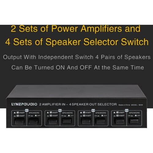 2 in 4 Out Speaker Selector Switch Box 4 Zone Amplifier Banana Plug Distribute Speakers for Home Theater Audio