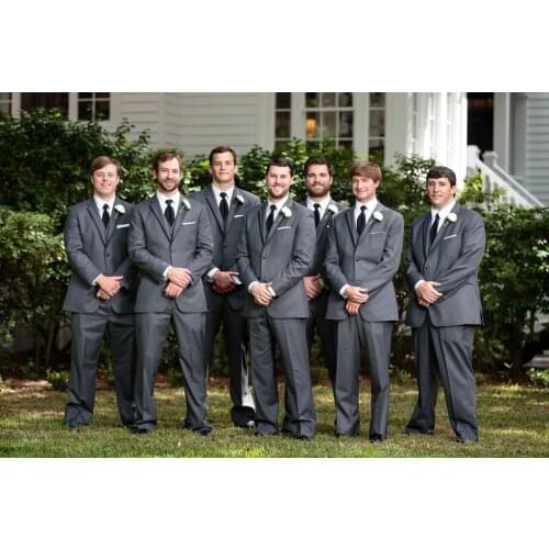 2017 Latest Coat Pant Designs Grey Men Suit Groomsmen Blazer Slim Fit Skinny Tuxedo Custom Wedding Suits 3 Piece Terno Masculino