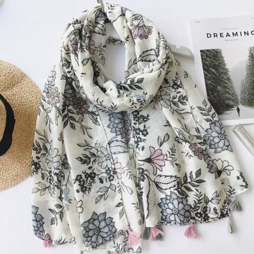 2017 Women Floral Pattern Quality Cotton Tassel Scarf Shawls Wraps 10pcs/lot