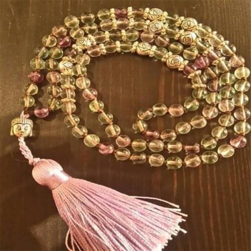 6mm topaz Gemstone Knot Tassel Mala necklace 108 Beads Chakas Wristband Reiki Bless Buddhism energy Wrist Handmade chain Veins