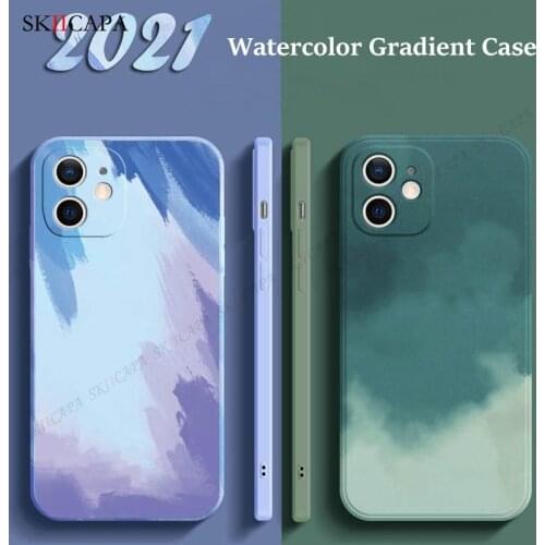 Watercolor Gradient Silicone Case For Samsung S21FE S21 S20 Ultra M62 F62 A32 A52 A72 A12 5G Slim Square Matte Shockproof Cover