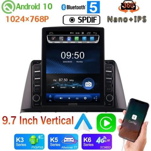 Android auto Nano+IPS 9.7" Vertical Tesla Android 10.0 Car Media Radio GPS PX6 4+64G For Peugeot 308 2016-2019 360 4*AHD Camera