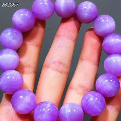 Genuine Natural Purple Kunzite Quartz Clear Round Beads Bracelet 14.5mm Energy Cat Eye Women Men AAAAAA