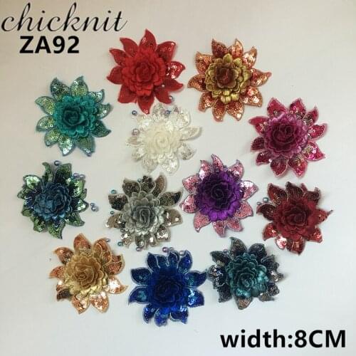 CHICKNIT width 8CM Multiple colors Sequins embroidered flowers patch for Clothing Sewing on garment applique ZA92