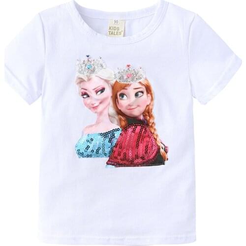Disney Bling Bling Shiny Princess Elsa Children T-Shirt Children Girls Kids Shirts Child Baby Cotton Cartoon Tee Tops Clothing