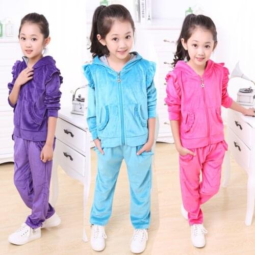 Children Suit Children Spring New Solid Girls Child Two Piece Suit Velvet Sport Girls Clothing Set