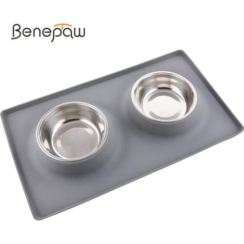 Benepaw Stainless Steel Double Dog Bowl With Silicone Mat Nontoxic Nonslip No Spill Pet Water Food Bowl Cat Puppy Feed Drinking