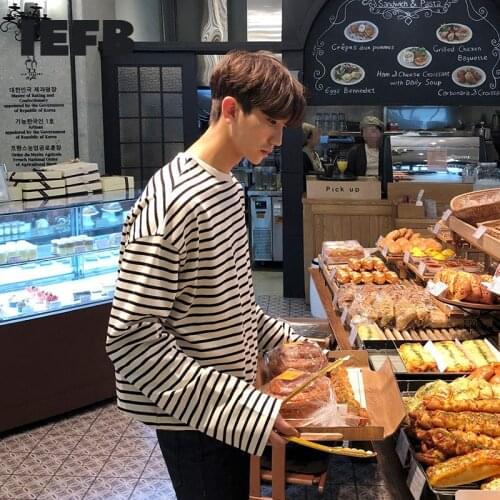 IEFB Spring New Mens Long Sleeve T-shirt Casual Loose Striped Top 2021 Korean Fashion Base Tee O-neck Oversized Tops 9Y5538