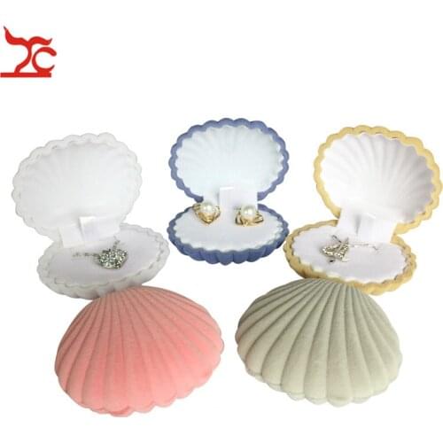 Bulk sale 10Pcs Cute Shell Shape Velvet Earring Case Engagement Party Necklace Pendant Jewelry Display Storage Wedding Gift Box