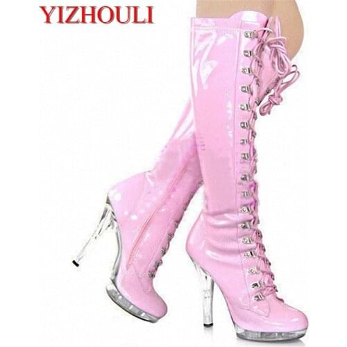 Classics sexy round toe lace-up black PU platform boots sexy clubbing 13cm high-heeled shoes 5 inch lady fashion high heel boots