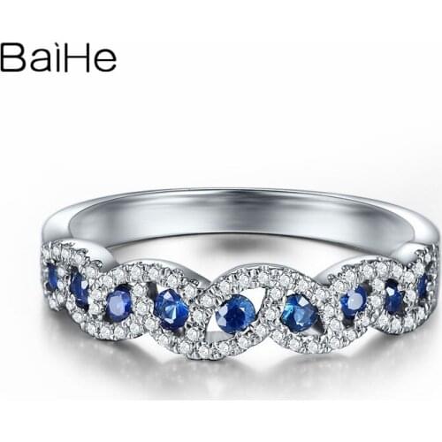 BAIHE Solid 18K White Gold 0.38ct Round Natural Sapphire 0.16ct diamond Wedding Women Trendy Fine Jewelry diamond Sapphires Ring