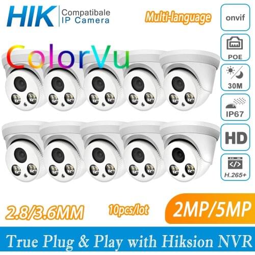 Hikvision Compatible ColorVu 5MP Dome POE IP Camera 8MP Home Security CCTV Camera 1080P IR 30m ONVIF H.265 P2P Plug&play IPC