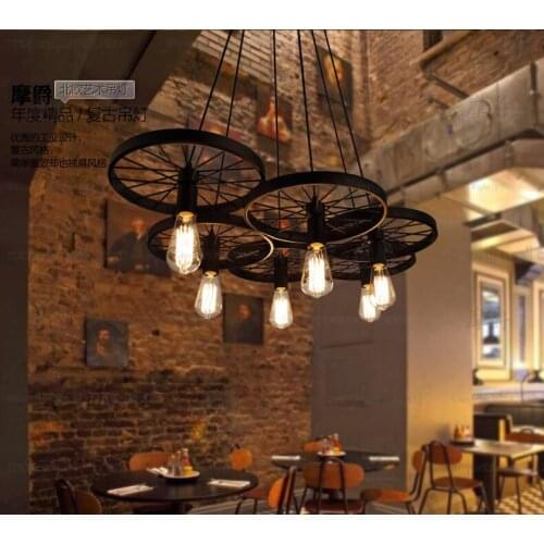 Loft American Country Style Wrought Iron Wheels Pendant Lamp Ding Room Bedroom Lamp E27 110-220v Bed lustre pendente