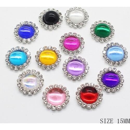 Metal GlossyBead Buttons Sewing flat Button DIY Shiny Wedding Decoration With rhinestone Buttons Accessoryies10pcs/lot 15mm