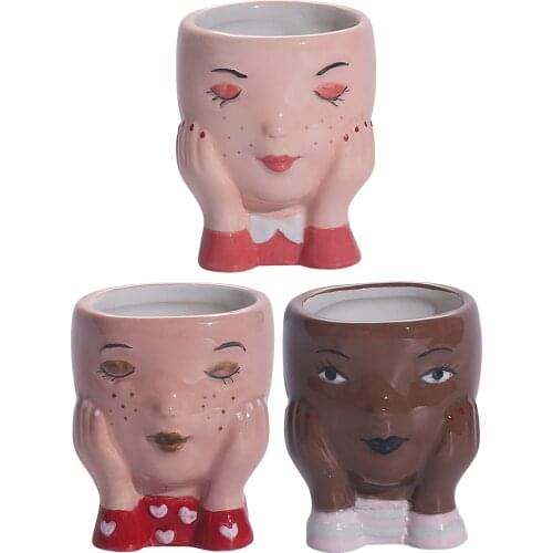 Cute Girls Flowerpot Flower Pot Planter Pen Holder Desktop Figures Toy Home Garden Flower Pot Plants Ceramic Succulent Planter