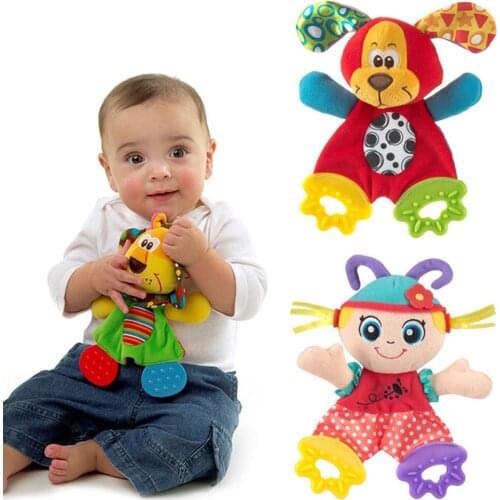Newborn Baby Cute Playmate Plush Doll Toys Kids Cartoon Animals Hand Bells Rattles Toy Baby Teether Kids Teething Toys For Baby