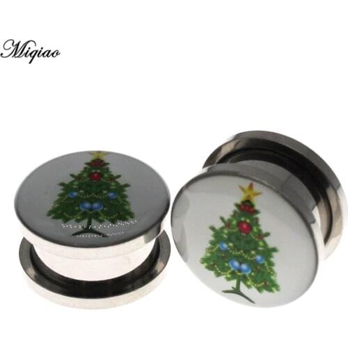 Miqiao 2pcs Explosive Stainless Steel Christmas Tree Ear Expanding Thread Tunnel Ear Gauge 4mm-25mm Perforated Jewelry