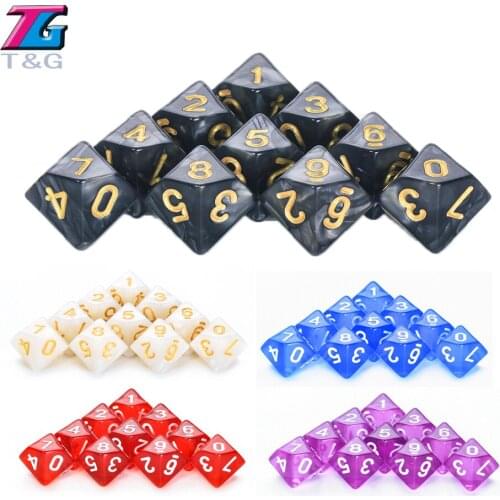 T&G 10Pcs/Set Polyhedral D10 Side Dice DND Games for Marble effect,Transparent Digital Dice for Funny Party Board Game