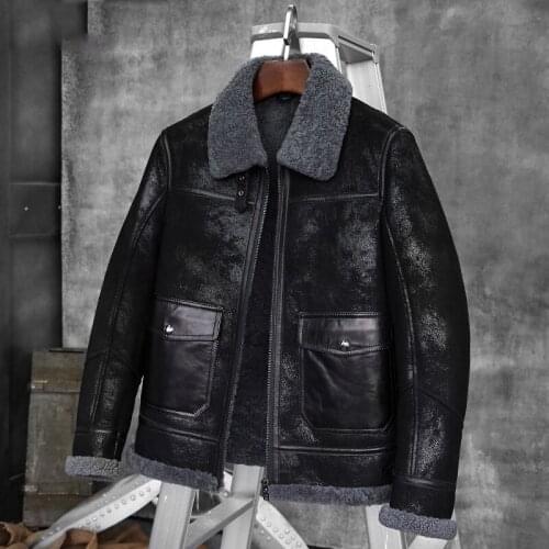 Men Aviator Jacket Mens Shearling Coat Pilot Jacket Mens Fur Coat B6 Sheepskin Outwear