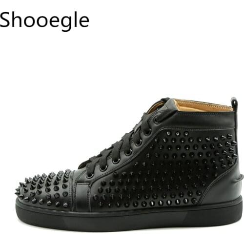 Men Spike Stud leather casual shoes rivets sneaker lace up flat high top men casual outdoor men shoes Zapatillas Hombre