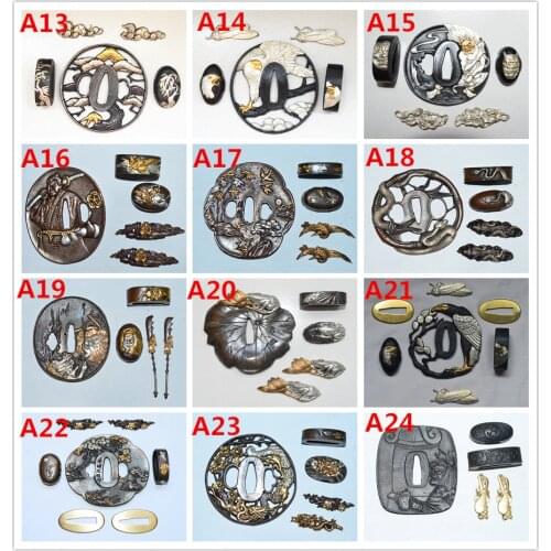 A Set Brass Katana Accessory Handguard For Japanese Sword/Wakizashi DIY Fittings TSUBA+FUCHI+KASHIRA+MENUKI