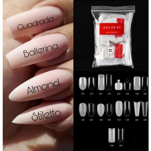 500pcs Natural Ballerina Fake Nails French Transparent False Nail Art Tips Acrylic Artificial Nails For Extension Manicure Tools