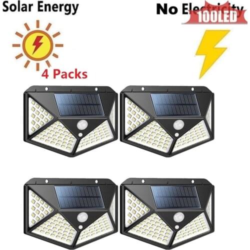 100LED Waterproof PIR Motion Sensor Wall Lamp 4 Mode Solar Light For Outdoor Rotable Pole Garden Wall Waterproof Lighting 4 side