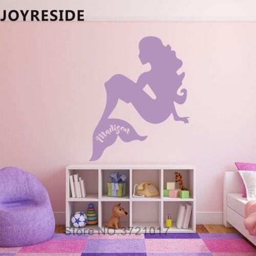 JOYRESIDE Mermaid Custom Name Wall Sticker Baby Girls Personalized Names Wall Decor Design Home Girls Bedroom Wall Decal WM 402