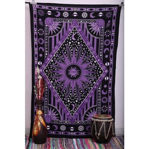 Cilected Purple Burning Sun Wall Tapestry Celestial Sun Moon Planet Printed Mandala Tapestries Hippie Bohemian Wall Art Blanket