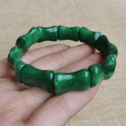 NATURAL MYANMAR GREEN JADE BRACELETS HANDCARVED BEADS BAMBOO BRACELET JADEITE WOMEN MEN PRAYER EMERALD JADE BANGLES CERTIFICATE