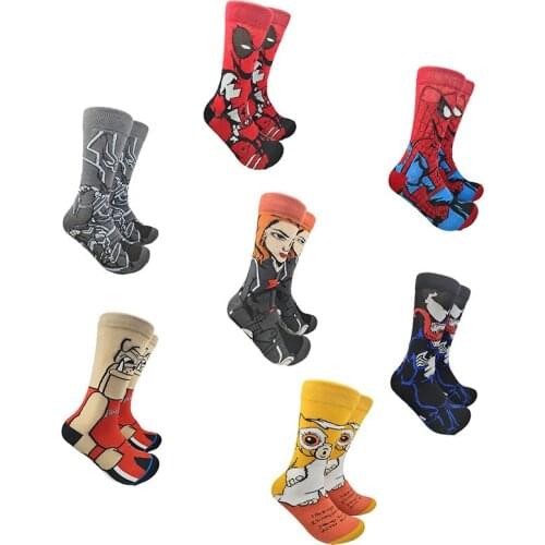 Disney socks Marvel Avengers anime figure Spiderman Black widow Venom Deadpool tube socks Cartoon casual cosplay anime socks