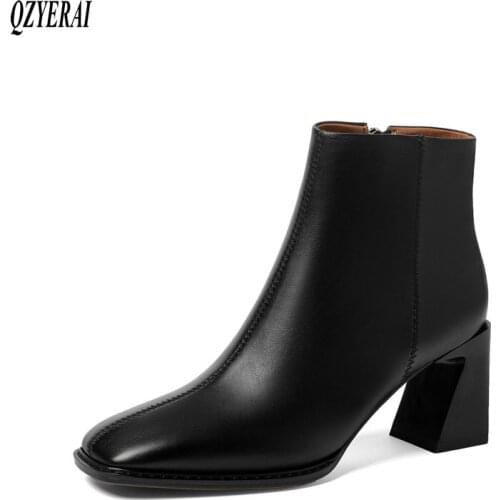 New winter 100% genuine leather ankle Women boots Short boots High heels Female boots Women shoes cowhide Size 34-43