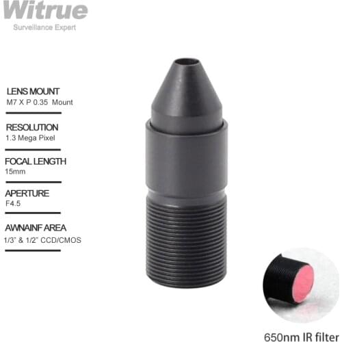Witrue Pinhole camera Lens 15mm M7 X P0.35 Mount 1.3 Megapixel 1/3" F4.5 with 650nm IR Filter for Mini CCTV Security Cameras
