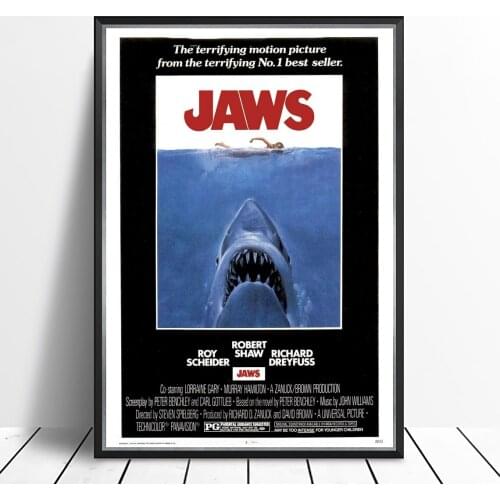 Jaws (1975) Poster Spielberg Great White Shark Fisherman Horror Cinema Print Art Gift