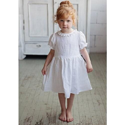 Girls' Cotton And Linen Princess Dress 2021 Summer New Breathable Short-Sleeve Puff Sleeve Dresses WT019